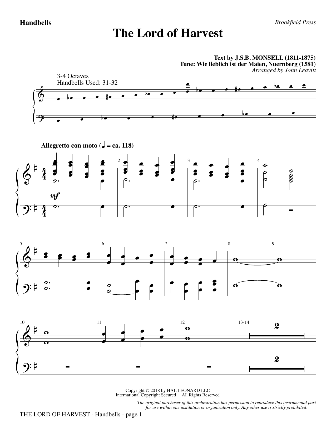John Leavitt The Lord of Harvest - Handbells sheet music notes and chords arranged for Choir Instrumental Pak