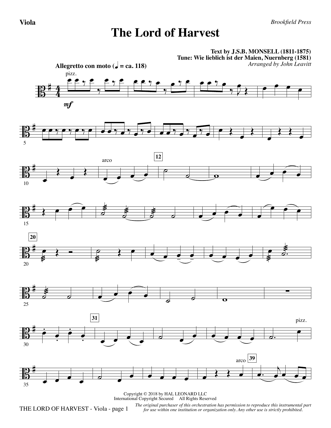 John Leavitt The Lord of Harvest - Viola sheet music notes and chords arranged for Choir Instrumental Pak