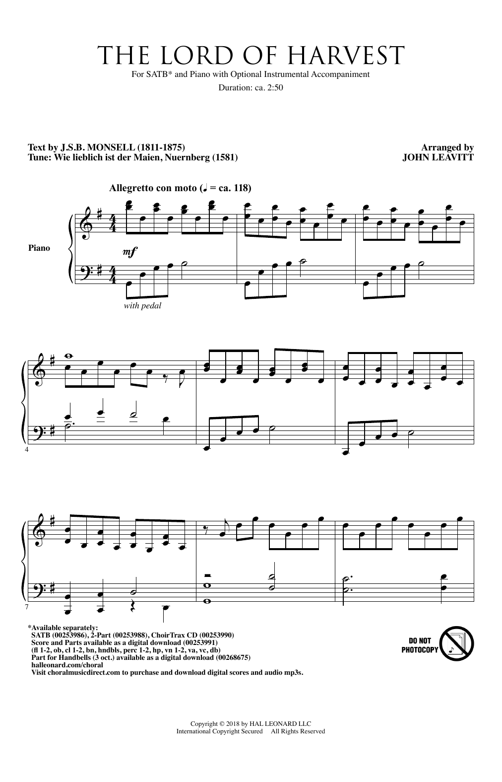 John Leavitt The Lord Of Harvest sheet music notes and chords arranged for SATB Choir