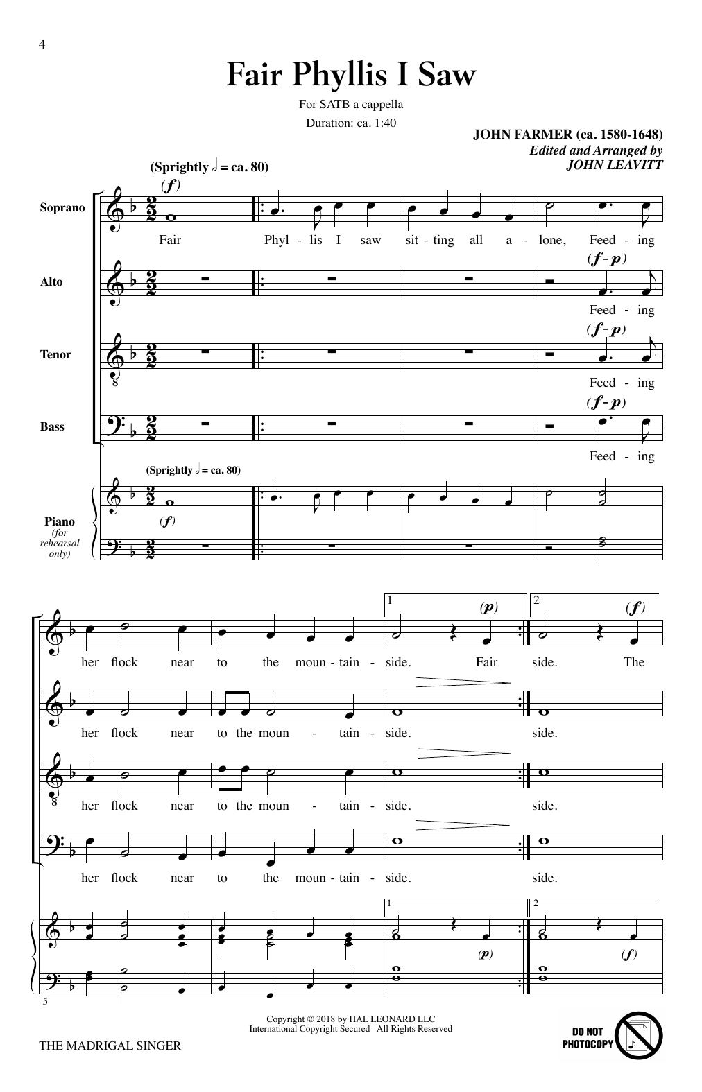 John Leavitt The Madrigal Singer sheet music notes and chords arranged for SATB Choir