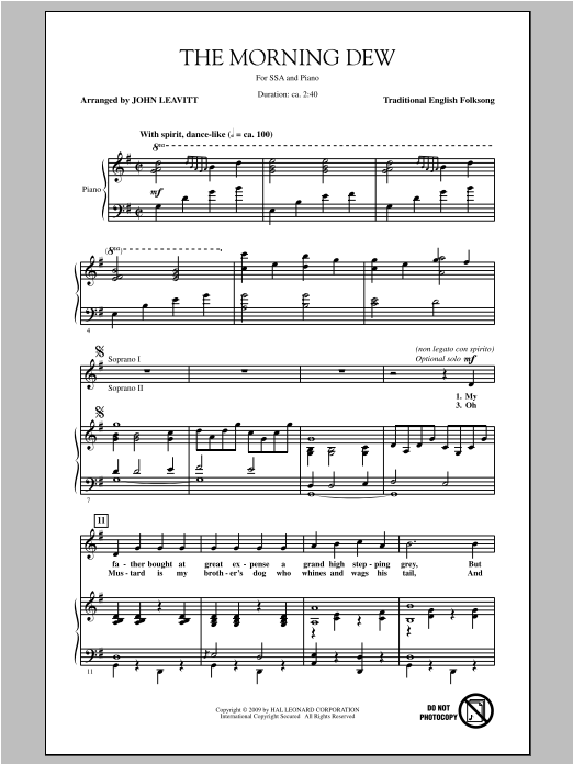 John Leavitt The Morning Dew sheet music notes and chords arranged for SSA Choir