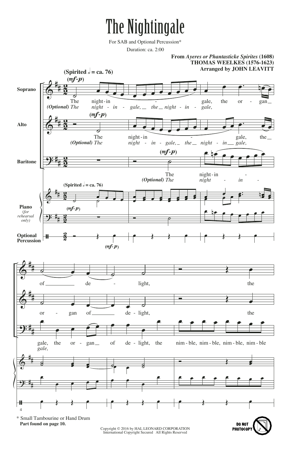 John Leavitt The Nightingale, The Organ Of Delight sheet music notes and chords arranged for SAB Choir