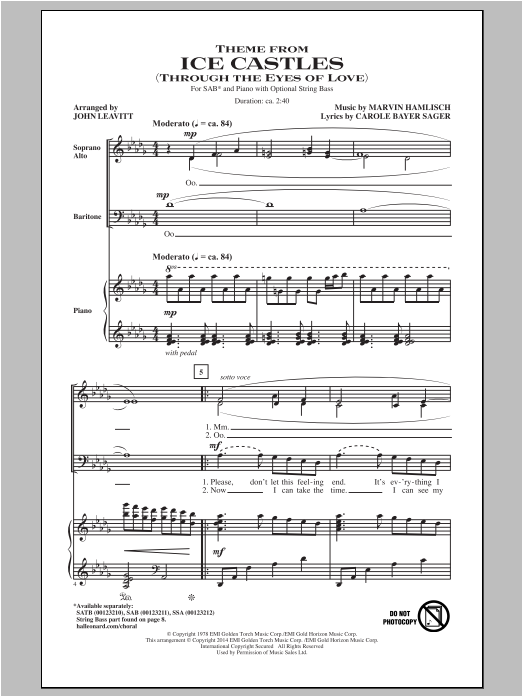 John Leavitt Theme From Ice Castles (Through The Eyes Of Love) sheet music notes and chords arranged for SSA Choir