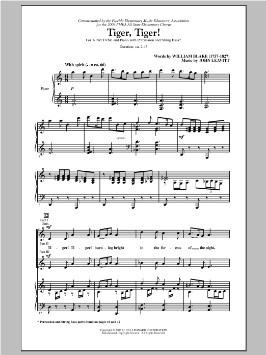 John Leavitt Tiger, Tiger! sheet music notes and chords arranged for 3-Part Treble Choir