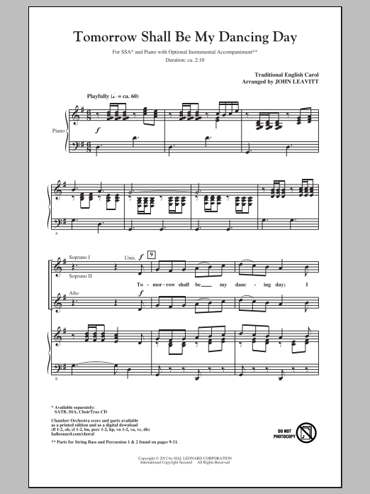 John Leavitt Tomorrow Shall Be My Dancing Day sheet music notes and chords arranged for SATB Choir