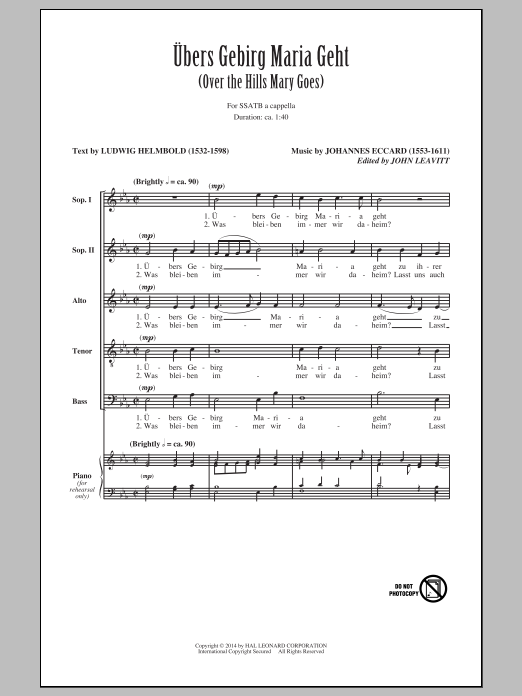 John Leavitt Ubers Gebirg Maria Geht (Over The Hills Mary Goes) sheet music notes and chords arranged for SATB Choir