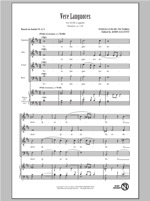 John Leavitt Vere Languores sheet music notes and chords arranged for SATB Choir