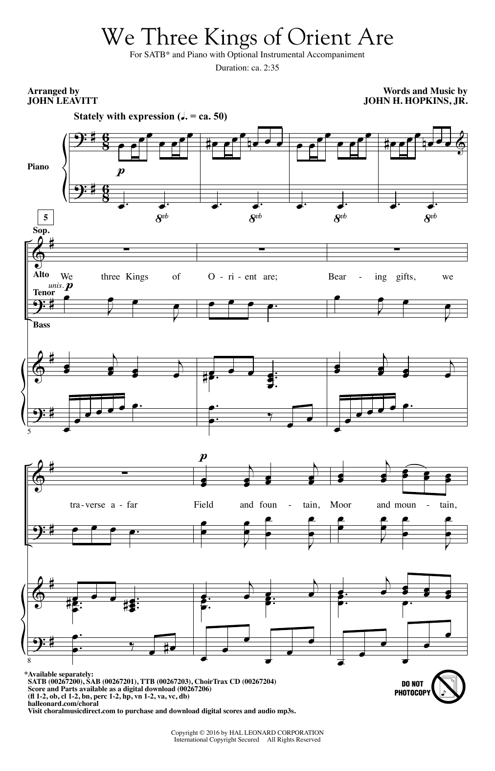 John Leavitt We Three Kings Of Orient Are sheet music notes and chords arranged for SATB Choir