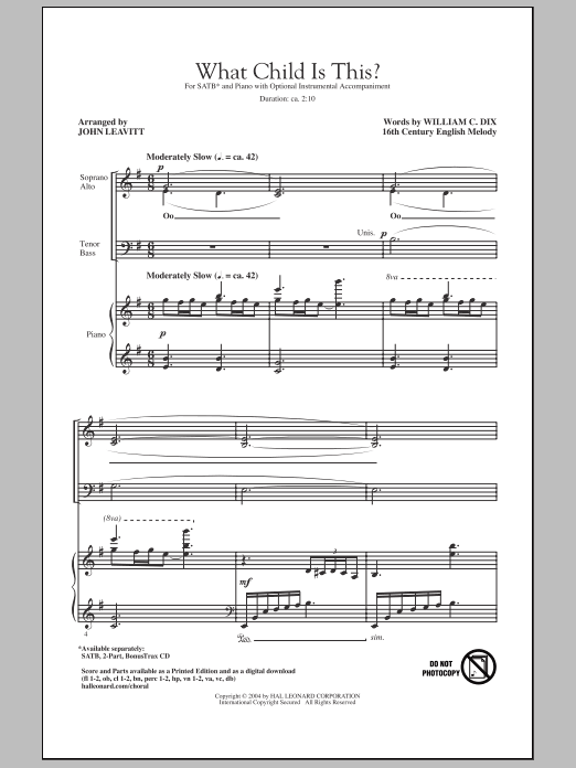 John Leavitt What Child Is This? sheet music notes and chords arranged for SATB Choir