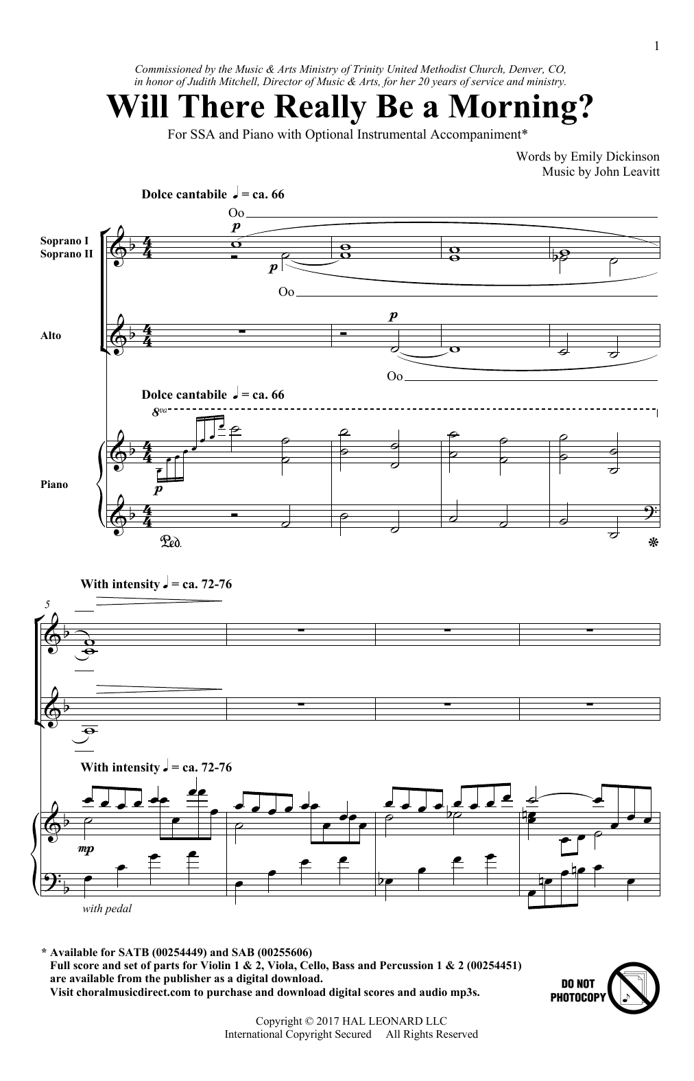 John Leavitt Will There Really Be A Morning? sheet music notes and chords arranged for SSA Choir