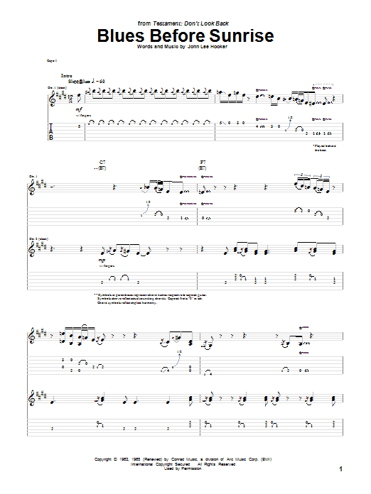 John Lee Hooker Blues Before Sunrise sheet music notes and chords arranged for Guitar Chords/Lyrics