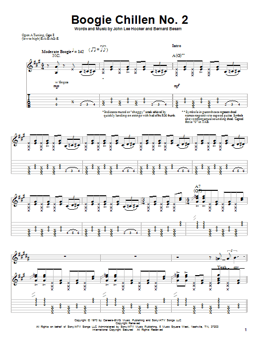 John Lee Hooker Boogie Chillen No. 2 sheet music notes and chords arranged for Guitar Lead Sheet