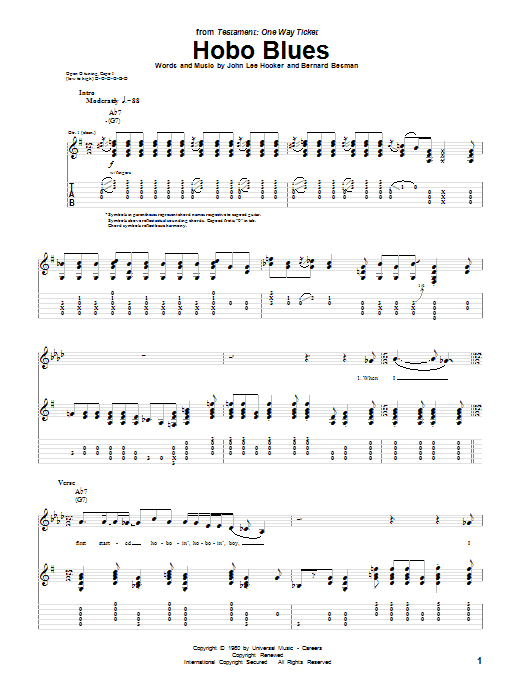 John Lee Hooker Hobo Blues sheet music notes and chords arranged for Guitar Tab