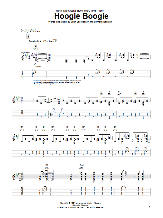 John Lee Hooker Hoogie Boogie sheet music notes and chords arranged for Guitar Tab