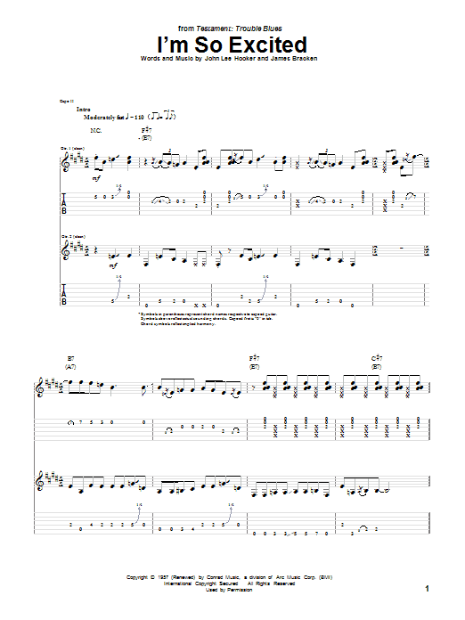 John Lee Hooker I'm So Excited sheet music notes and chords arranged for Guitar Tab