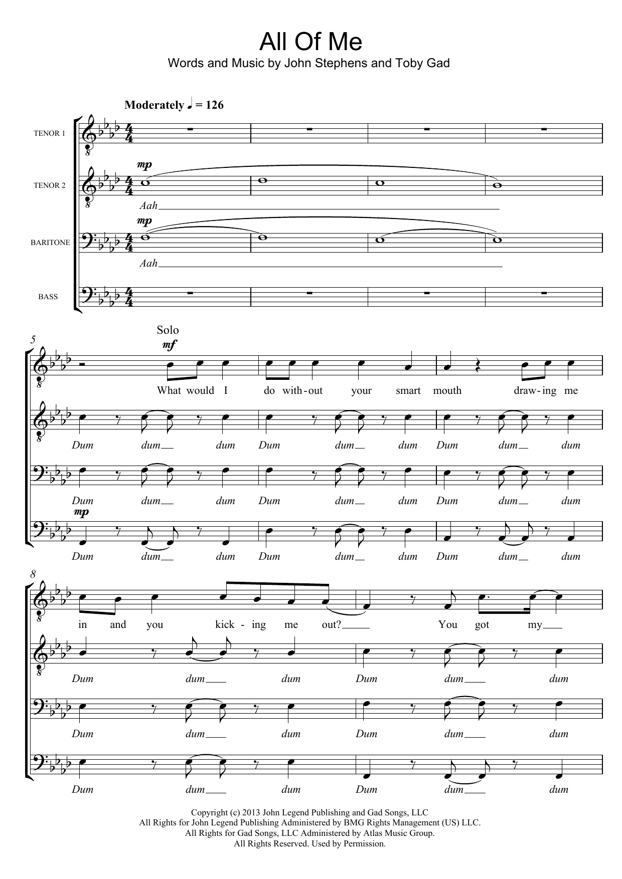 John Legend All Of Me (arr. Sam Harrop) sheet music notes and chords arranged for TTBB Choir