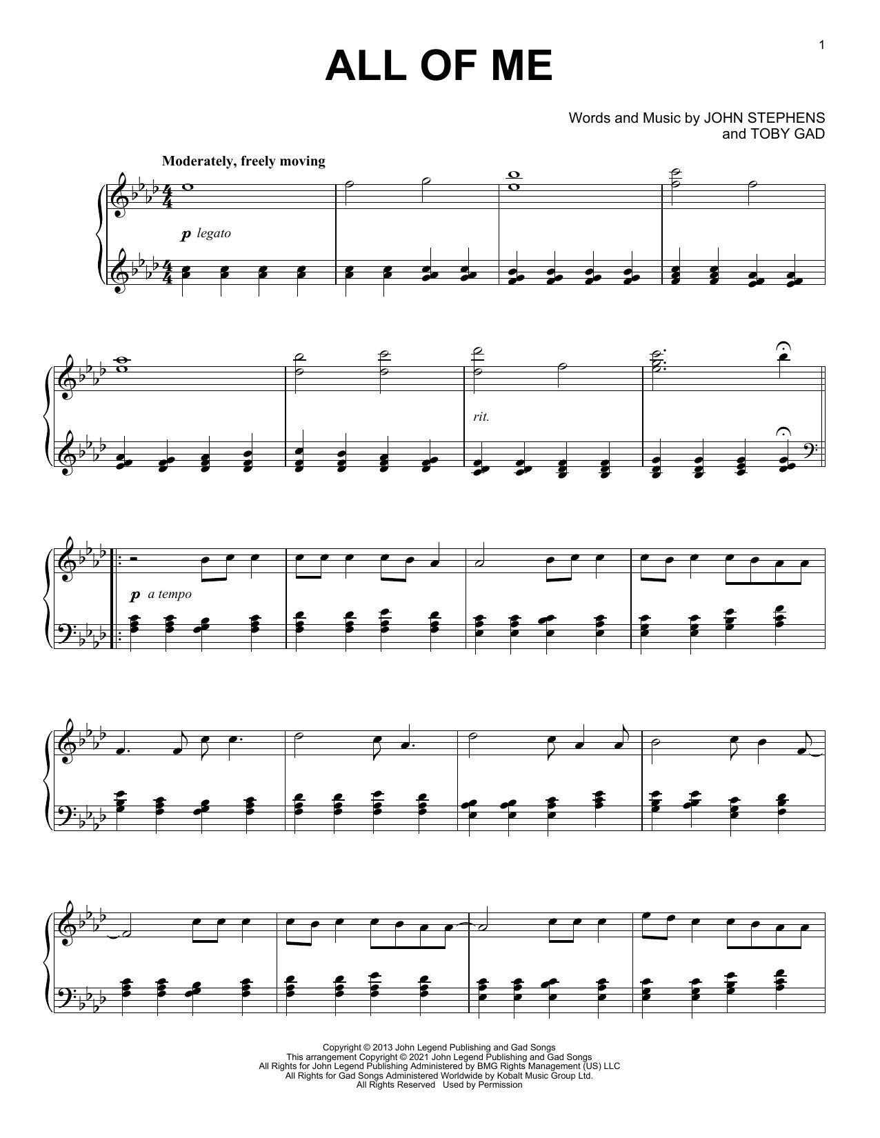 John Legend All Of Me [Classical version] sheet music notes and chords arranged for Piano Solo