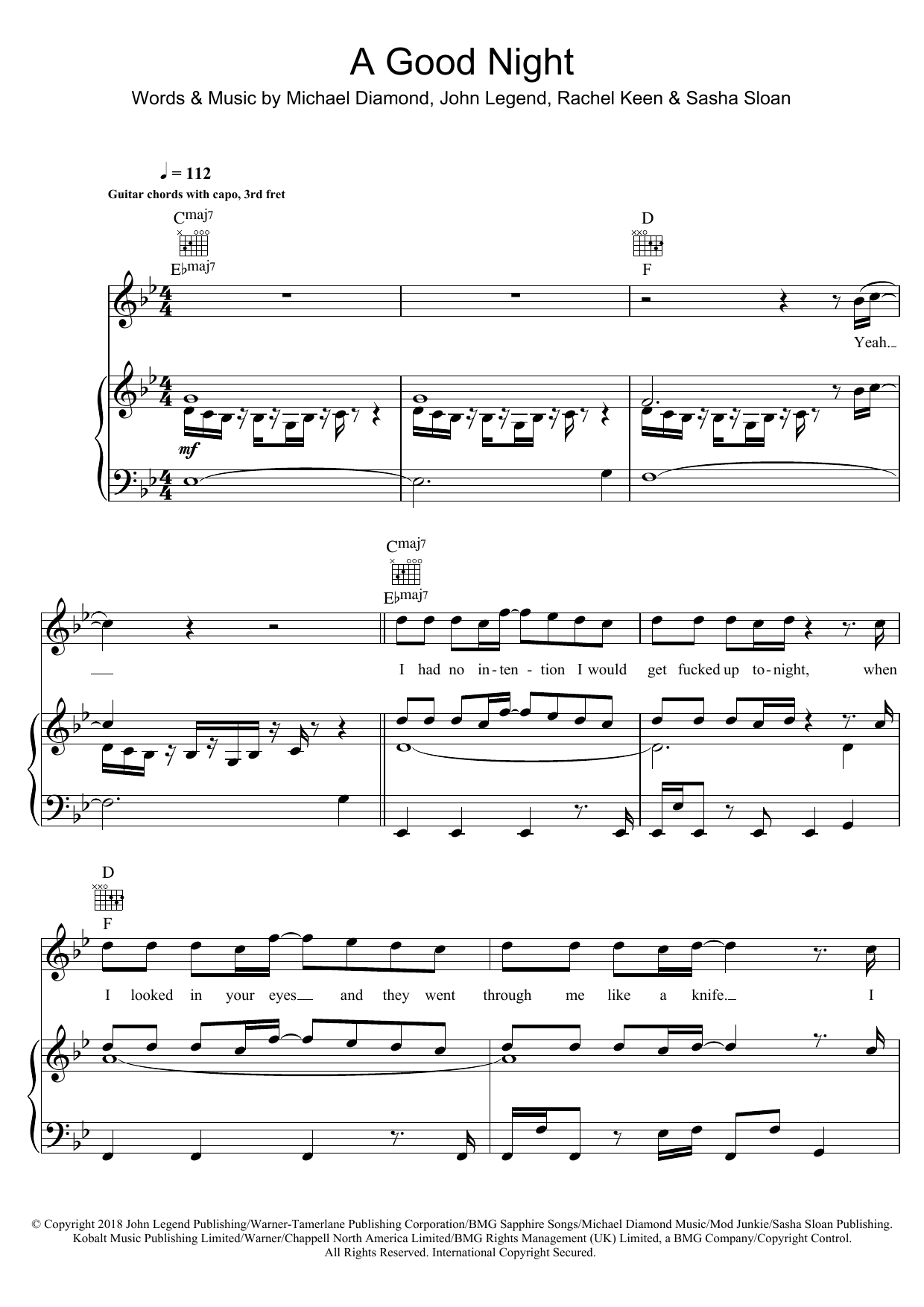 John Legend featuring BloodPop A Good Night (featuring BloodPop) sheet music notes and chords arranged for Piano, Vocal & Guitar Chords