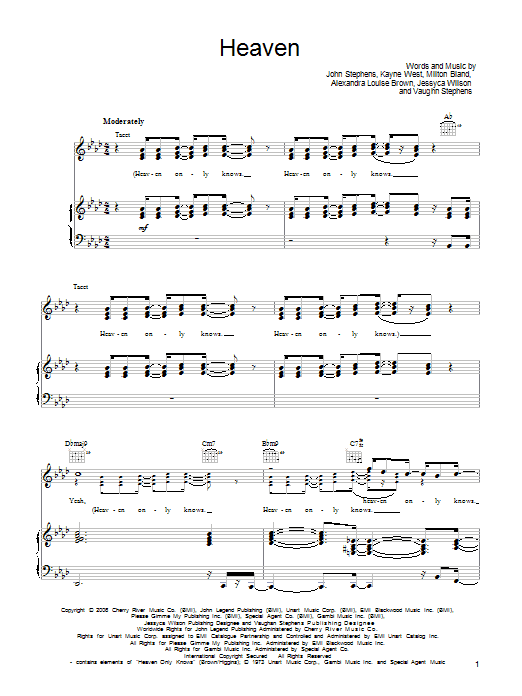 John Legend Heaven sheet music notes and chords arranged for Piano, Vocal & Guitar Chords (Right-Hand Melody)