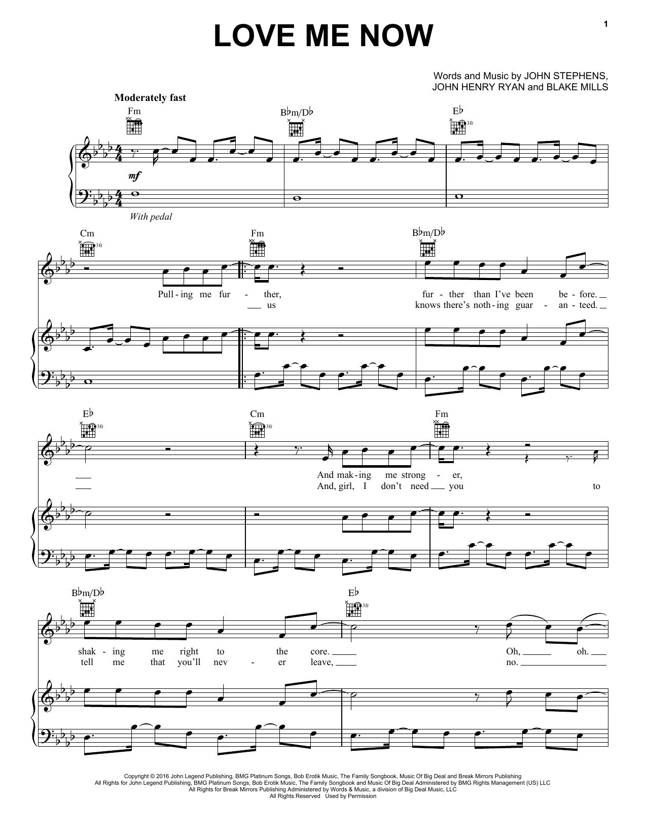 John Legend Love Me Now sheet music notes and chords arranged for Piano, Vocal & Guitar Chords (Right-Hand Melody)