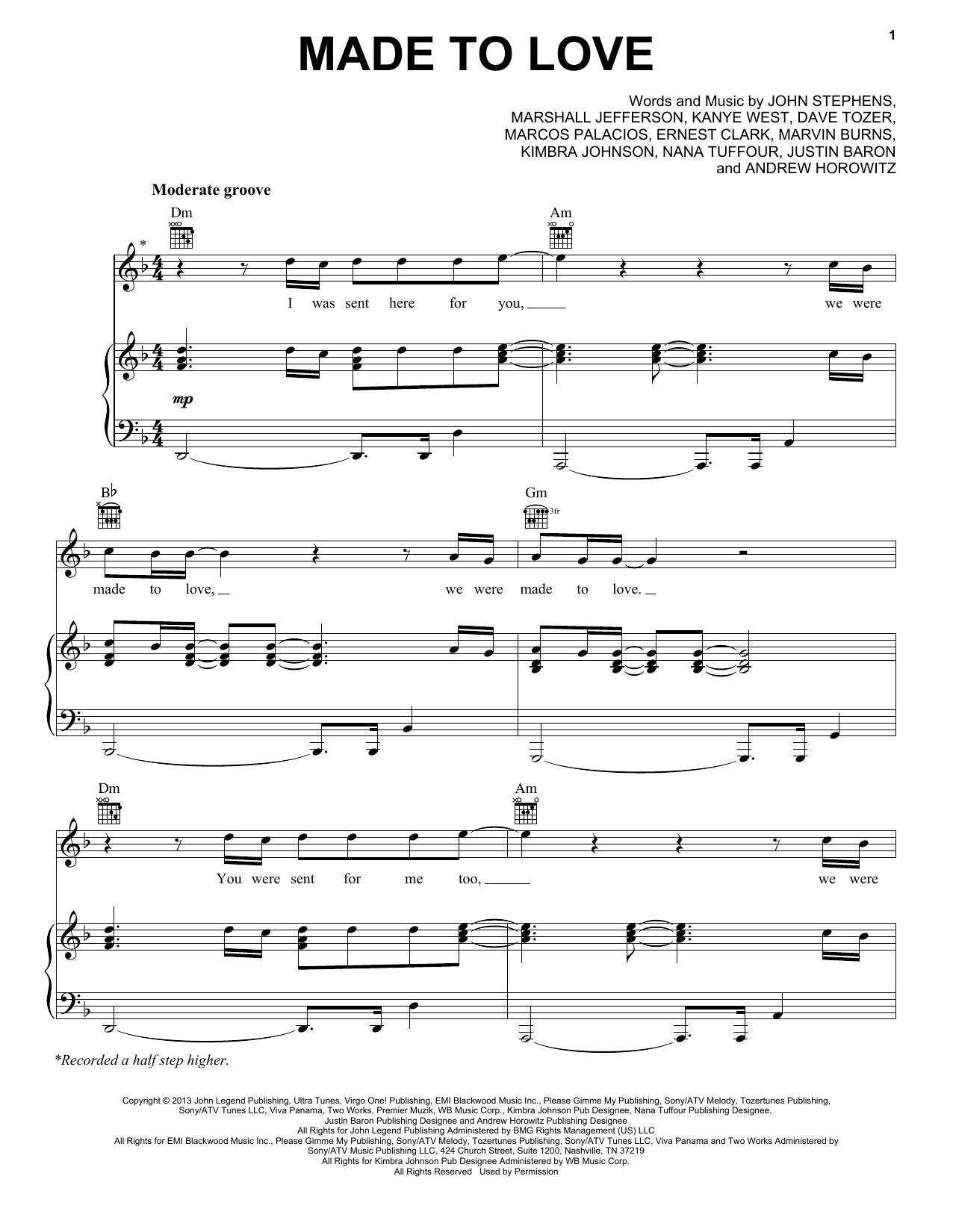 John Legend Made To Love sheet music notes and chords arranged for Easy Piano