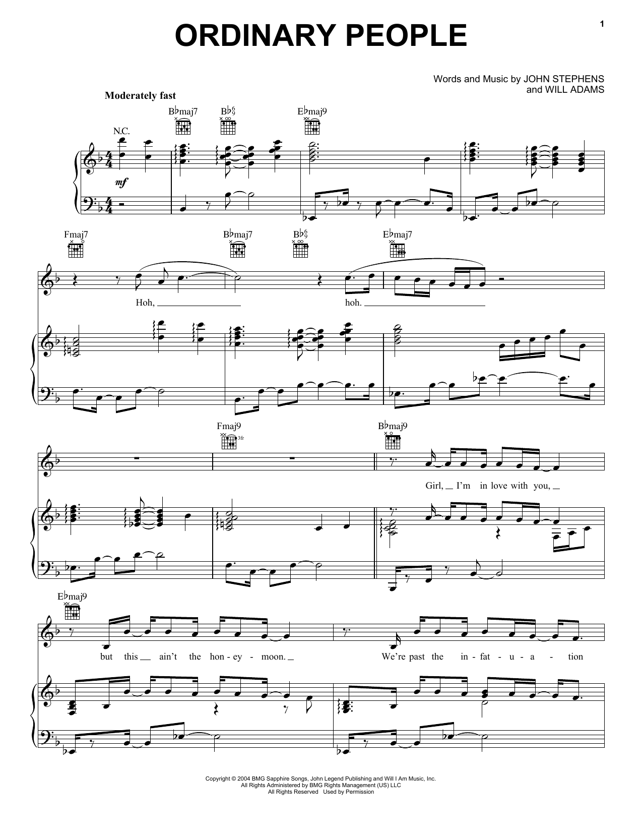 John Legend Ordinary People sheet music notes and chords arranged for Piano, Vocal & Guitar Chords (Right-Hand Melody)
