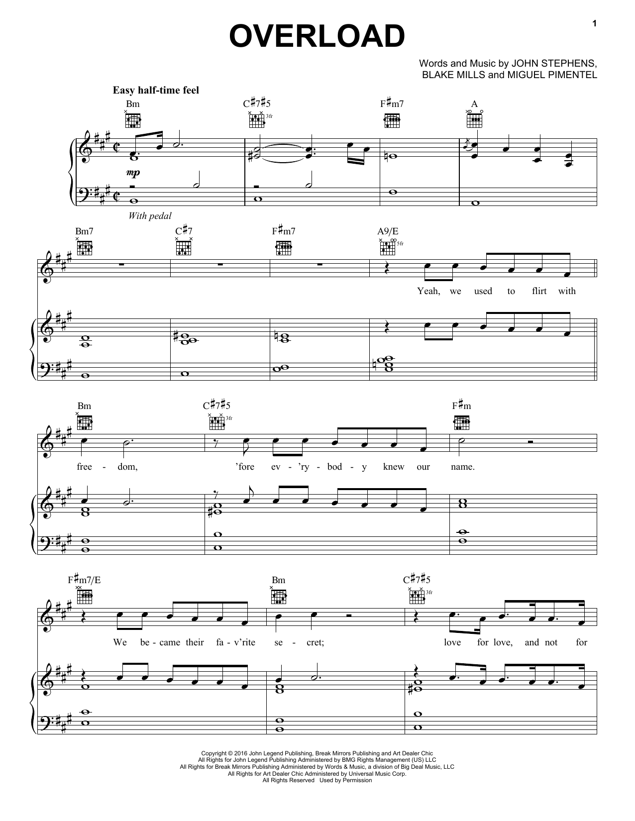John Legend Overload sheet music notes and chords arranged for Piano, Vocal & Guitar Chords (Right-Hand Melody)
