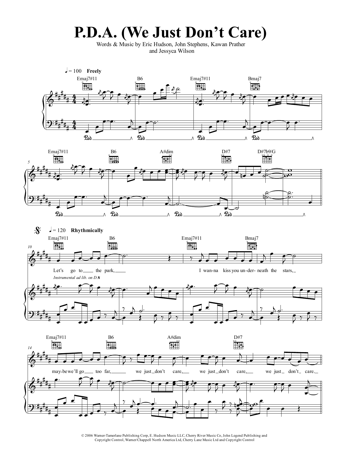 John Legend PDA (We Just Don't Care) sheet music notes and chords arranged for Piano Solo