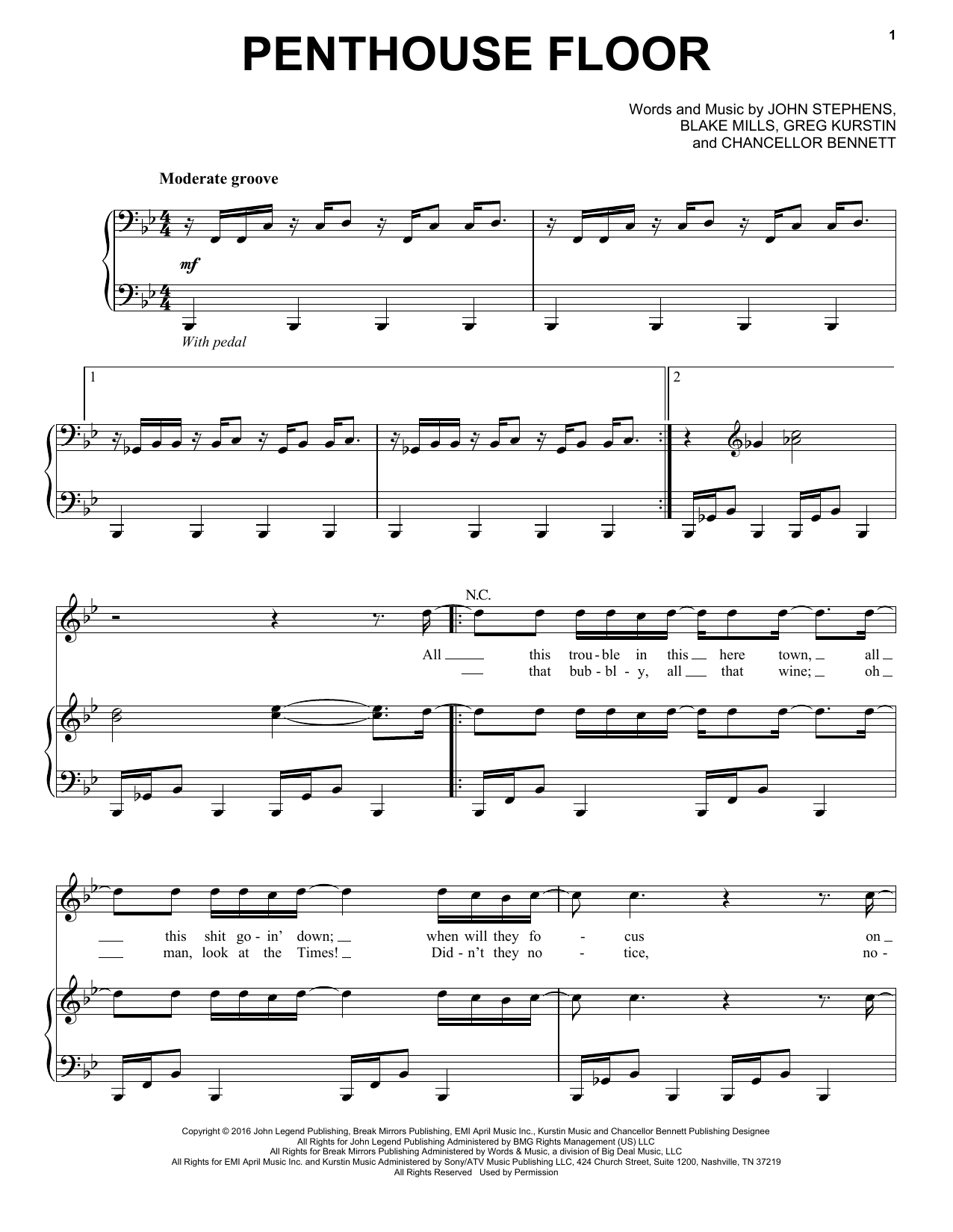 John Legend Penthouse Floor sheet music notes and chords arranged for Piano, Vocal & Guitar Chords (Right-Hand Melody)