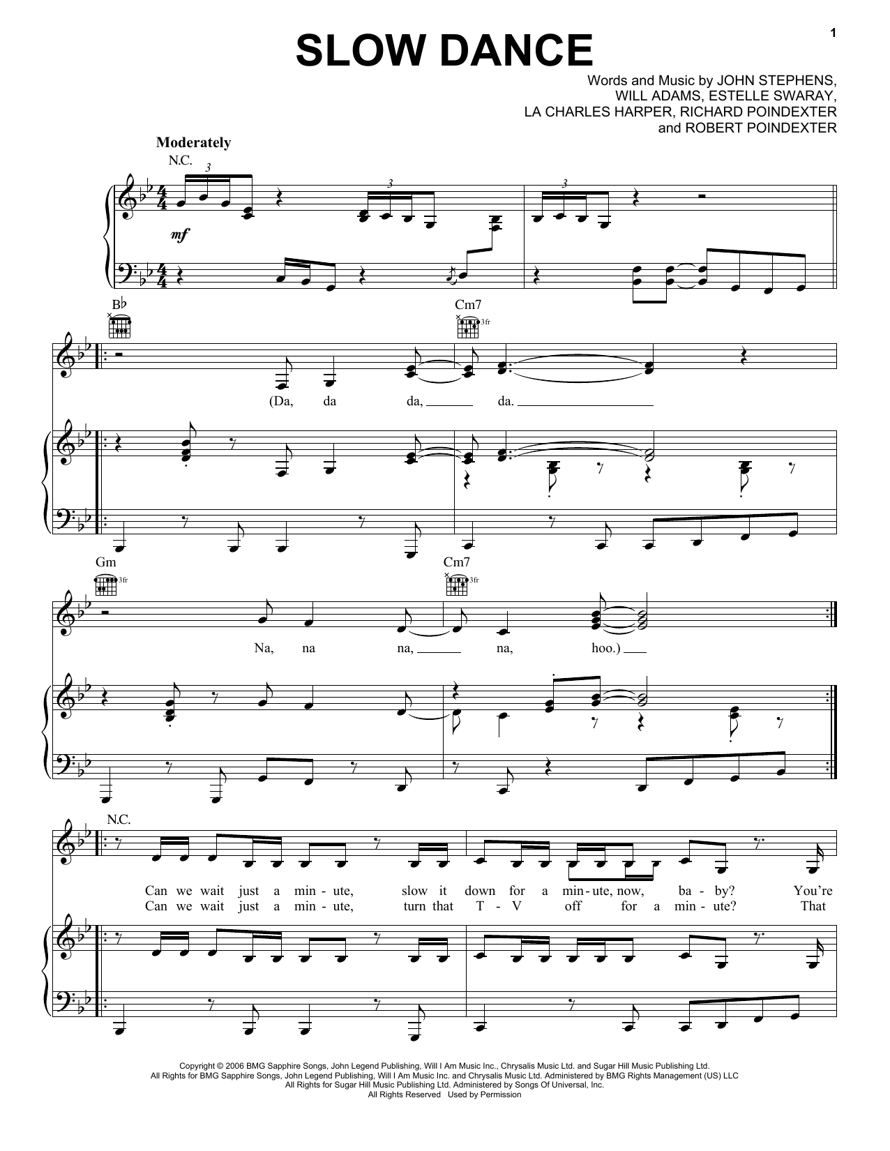 John Legend Slow Dance sheet music notes and chords arranged for Piano, Vocal & Guitar Chords (Right-Hand Melody)