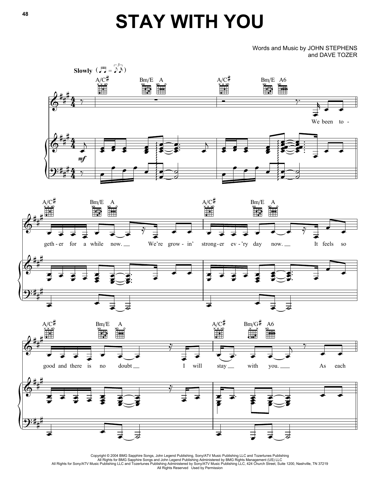 John Legend Stay With You sheet music notes and chords arranged for Easy Piano