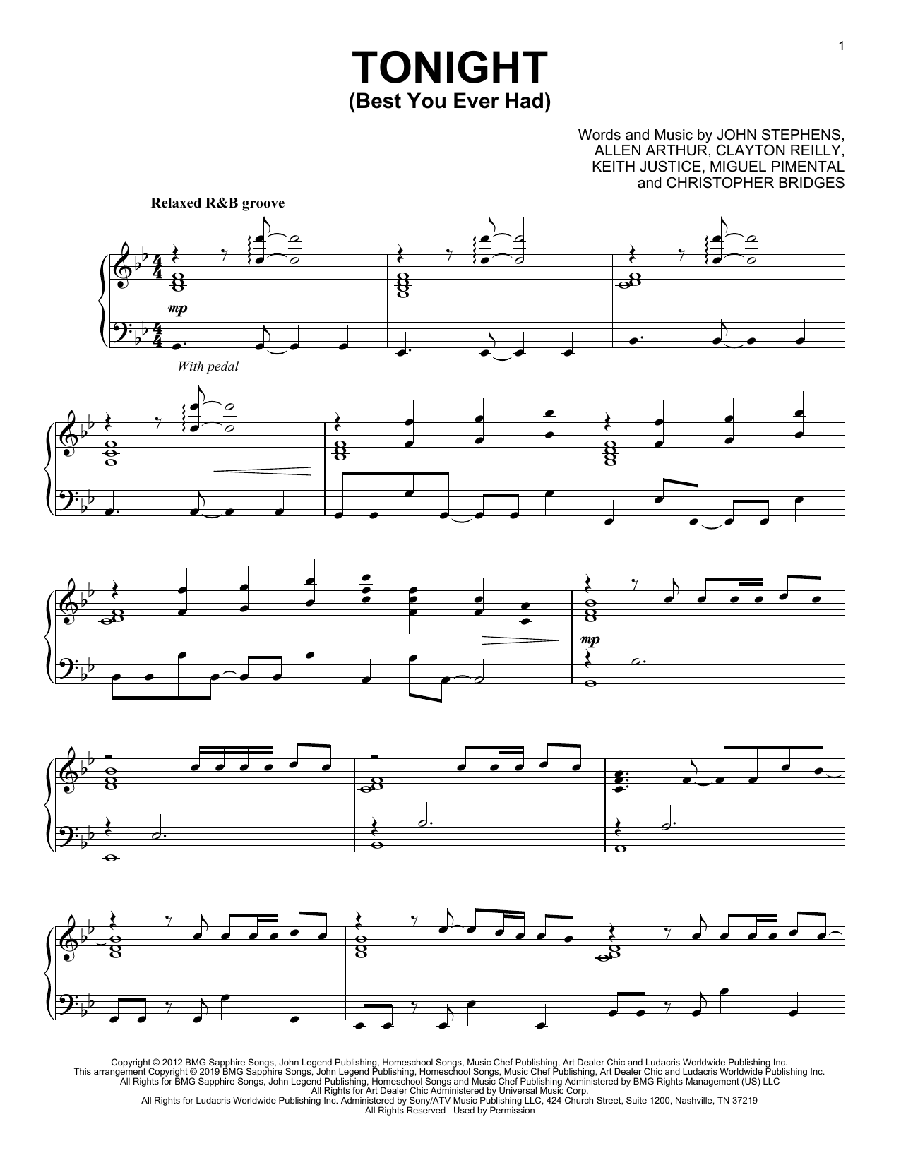 John Legend Tonight (Best You Ever Had) (feat. Ludacris) (from Think Like a Man) sheet music notes and chords arranged for Piano Solo