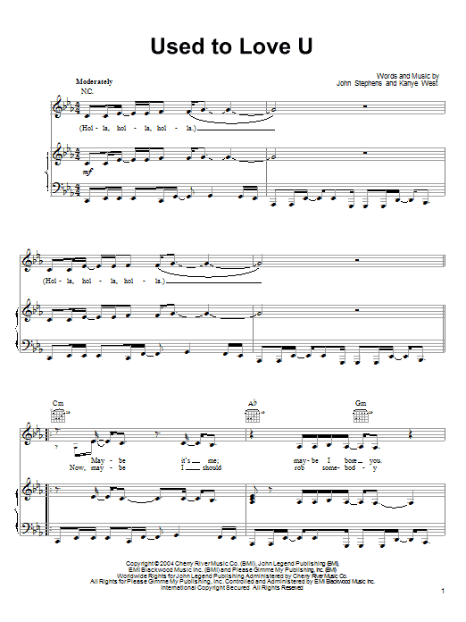John Legend Used To Love U sheet music notes and chords arranged for Piano, Vocal & Guitar Chords (Right-Hand Melody)