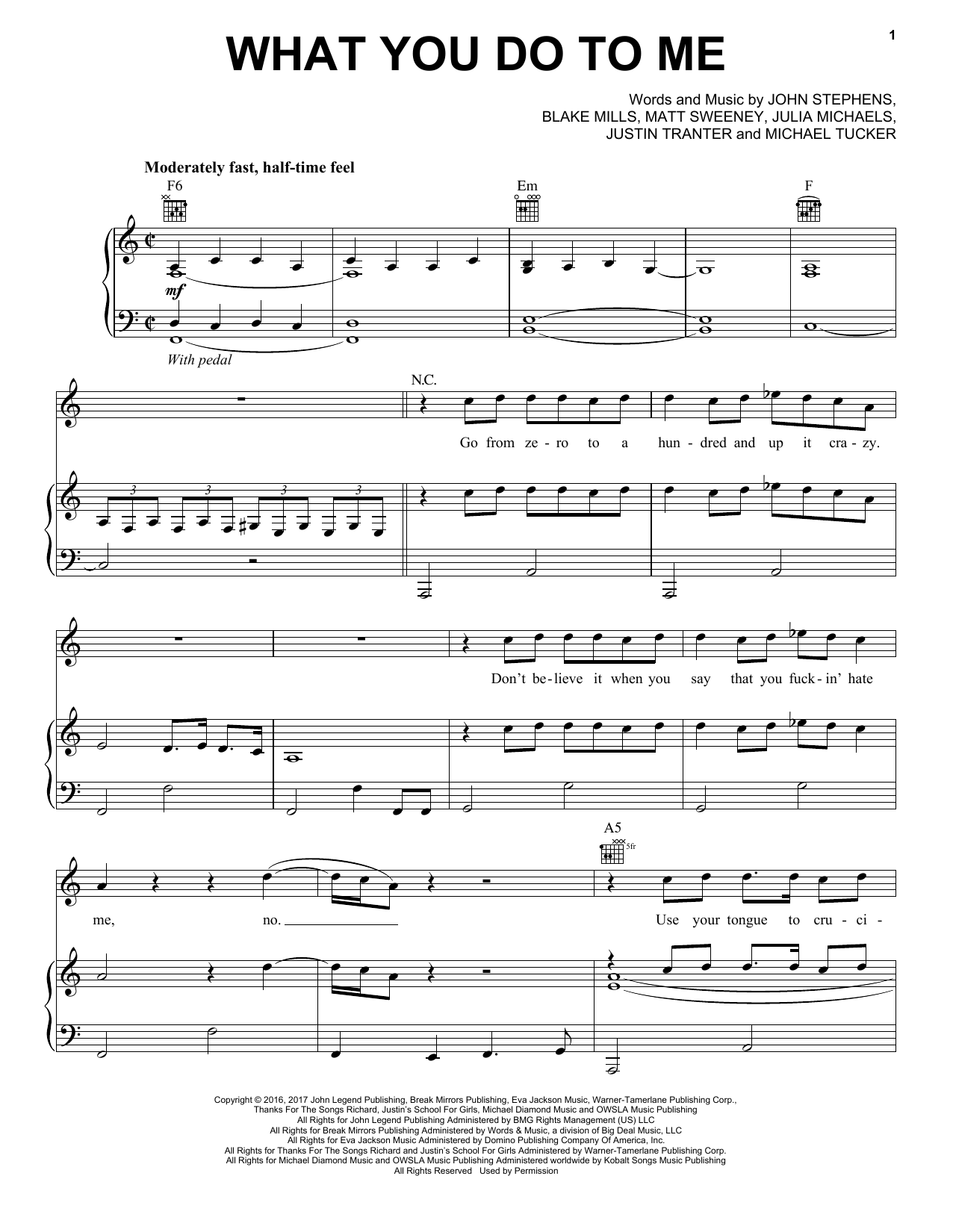 John Legend What You Do To Me sheet music notes and chords arranged for Piano, Vocal & Guitar Chords (Right-Hand Melody)
