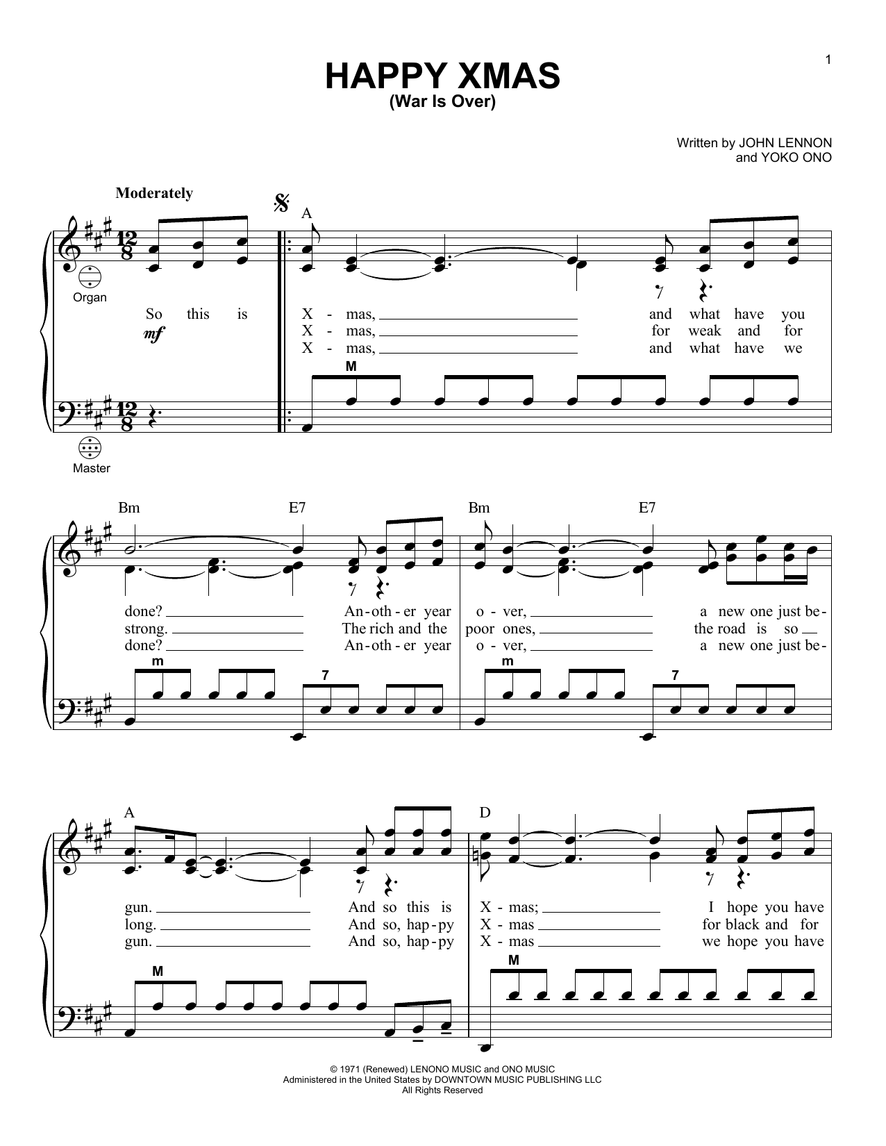John Lennon & Yoko Ono Happy Xmas (War Is Over) sheet music notes and chords arranged for Accordion