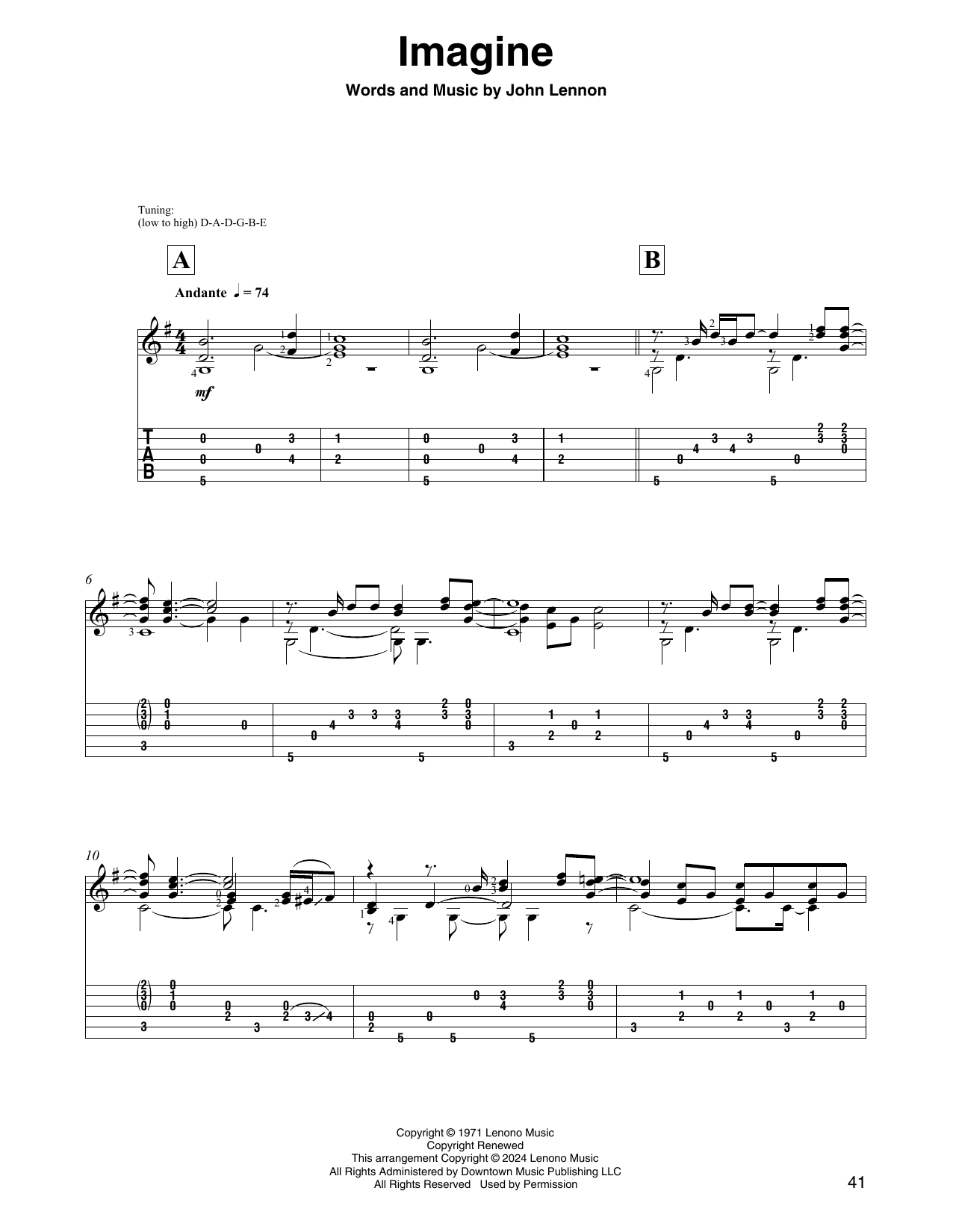 John Lennon and the Plastic Ono Band Imagine (arr. David Jaggs) sheet music notes and chords arranged for Solo Guitar