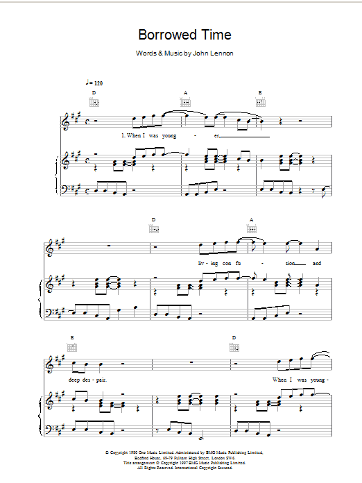 John Lennon Borrowed Time sheet music notes and chords arranged for Easy Piano