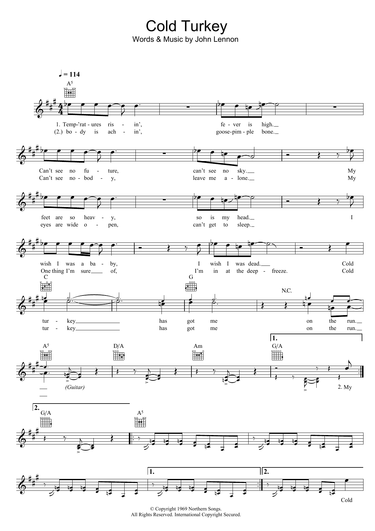 John Lennon Cold Turkey sheet music notes and chords arranged for Ukulele