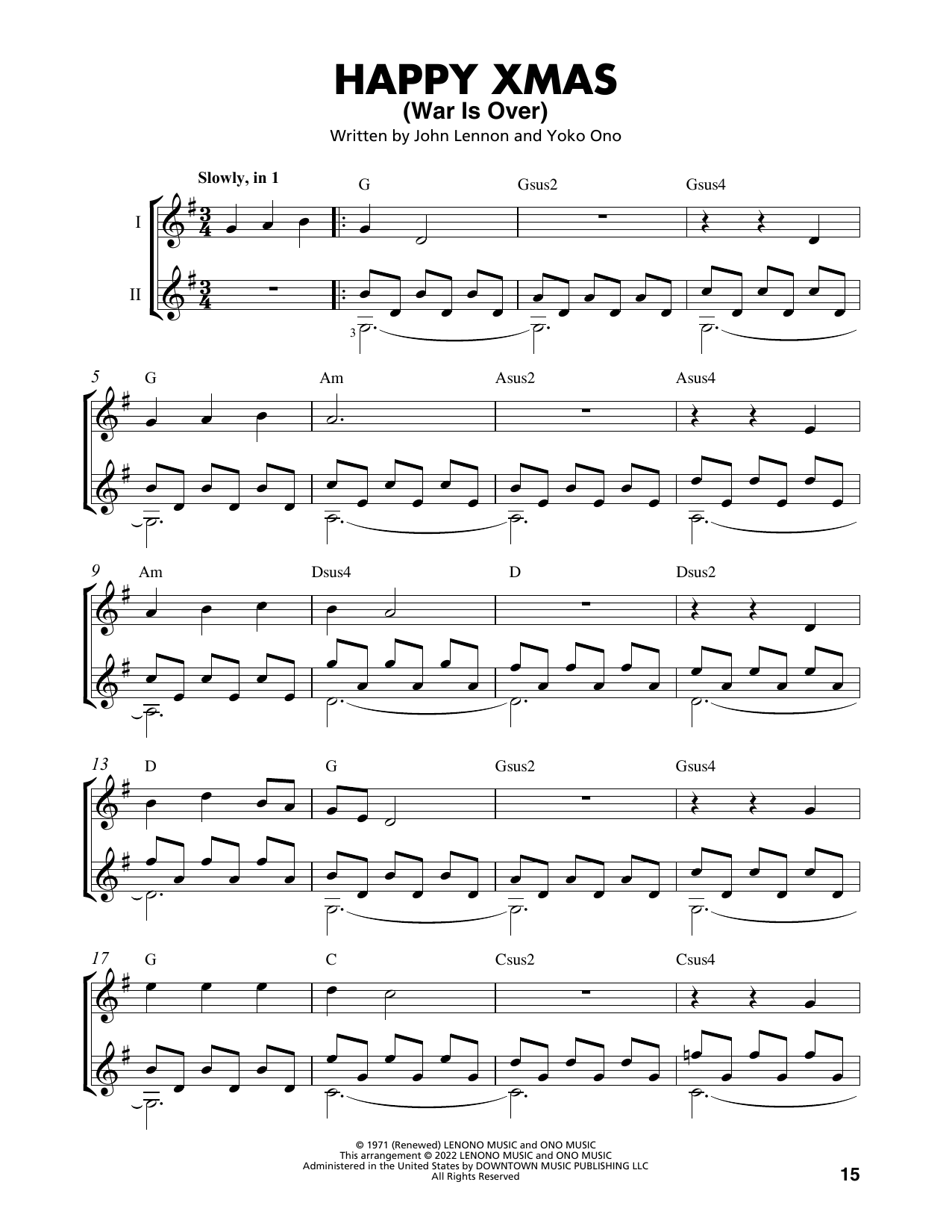 John Lennon Happy Xmas (War Is Over) (arr. Mark Phillips) sheet music notes and chords arranged for Easy Guitar Tab