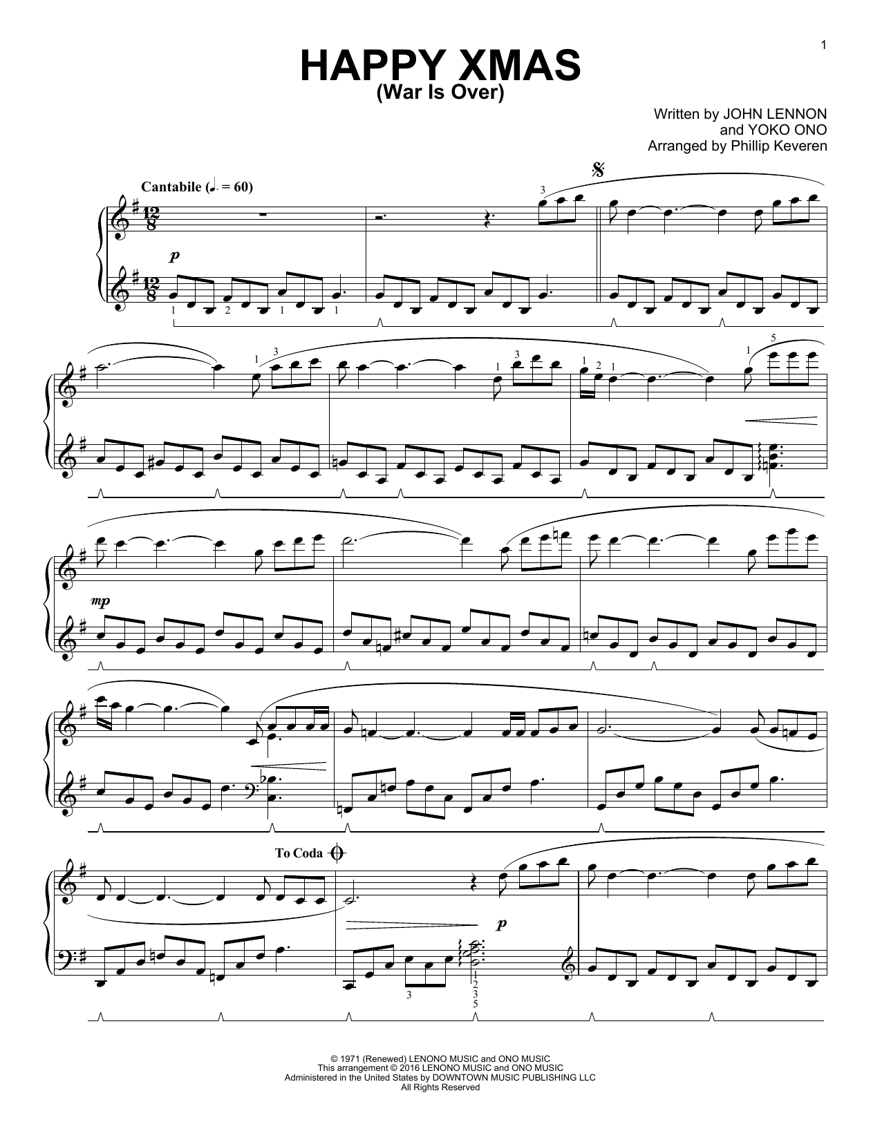 John Lennon Happy Xmas (War Is Over) (arr. Phillip Keveren) sheet music notes and chords arranged for Piano Solo