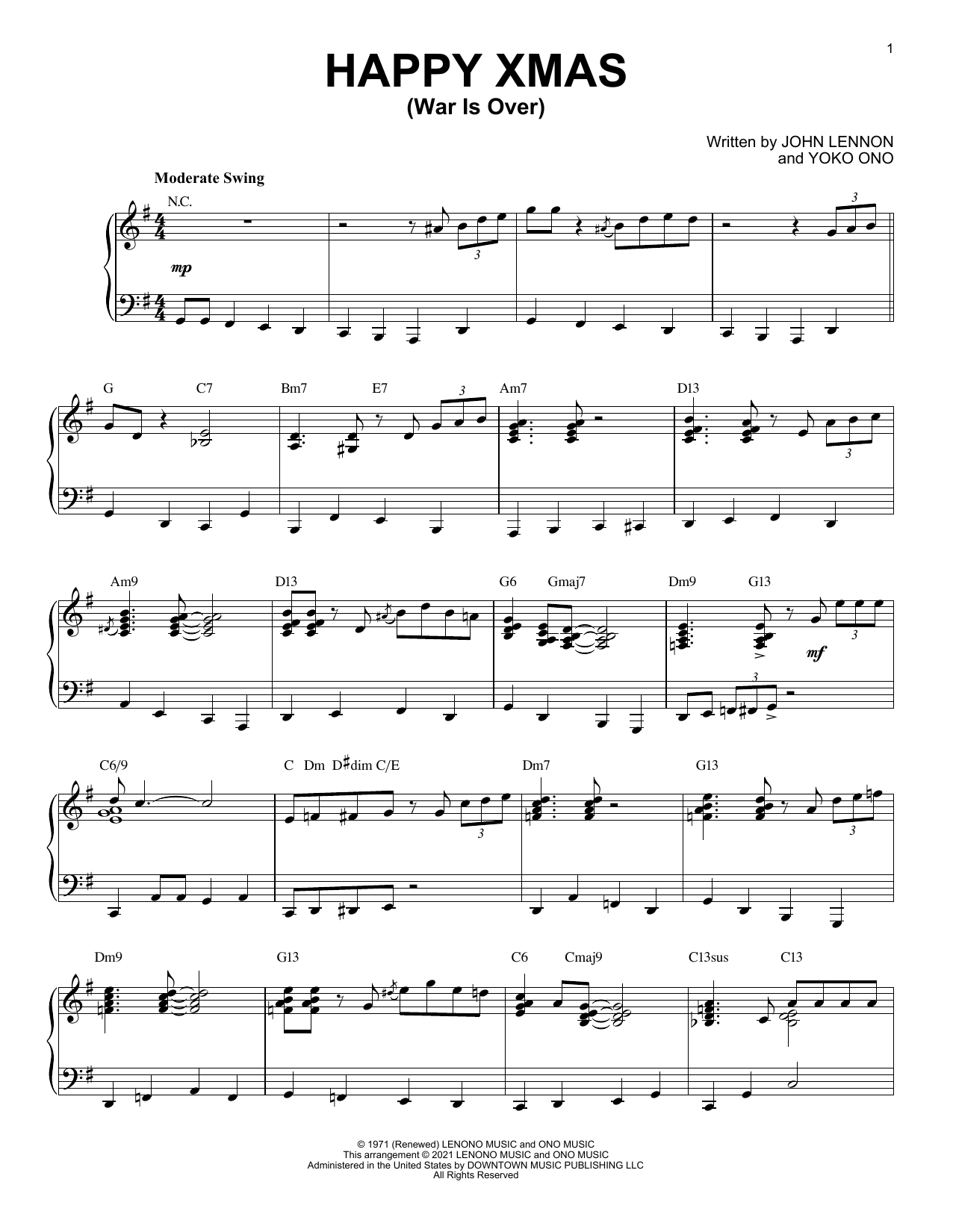 John Lennon Happy Xmas (War Is Over) [Jazz version] (arr. Brent Edstrom) sheet music notes and chords arranged for Piano Solo