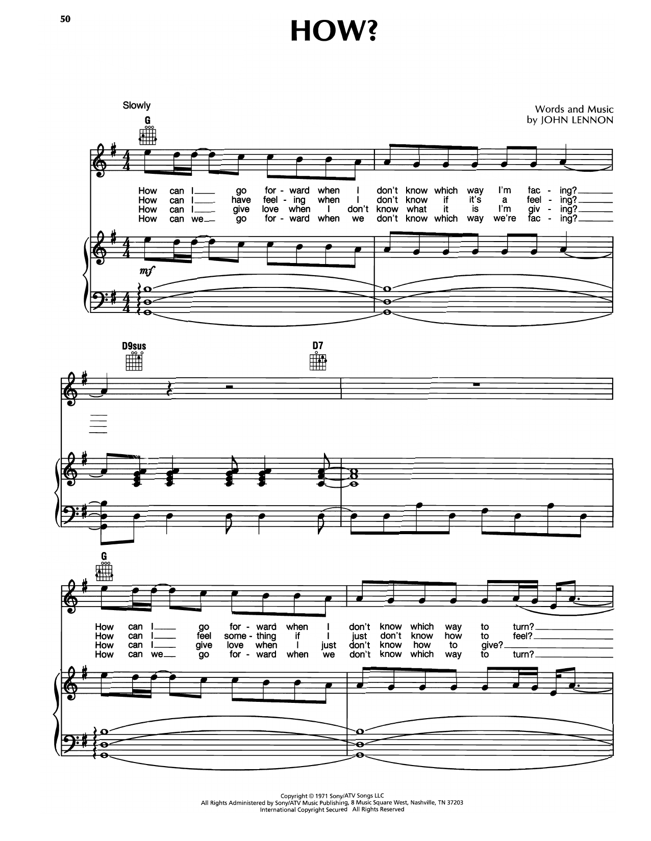 John Lennon How? sheet music notes and chords arranged for Easy Piano