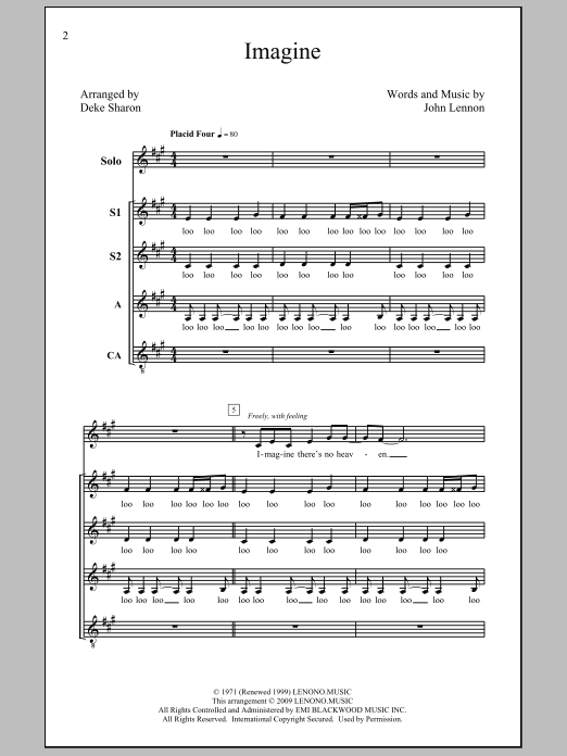 John Lennon Imagine (arr. Deke Sharon) sheet music notes and chords arranged for SSA Choir