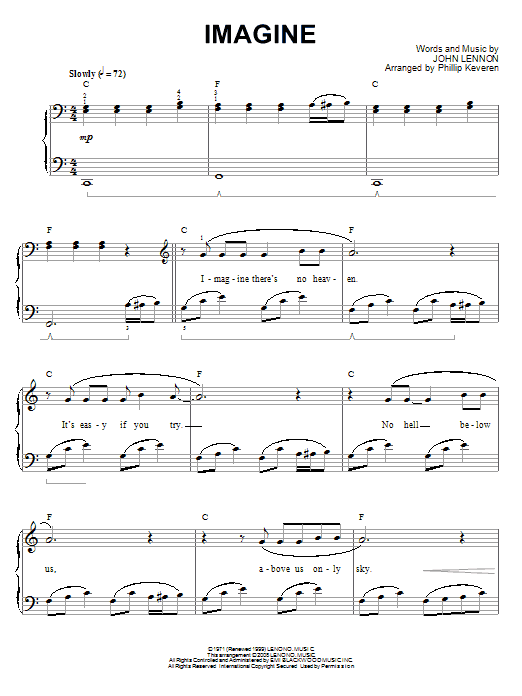 John Lennon Imagine (arr. Phillip Keveren) sheet music notes and chords arranged for Piano Solo