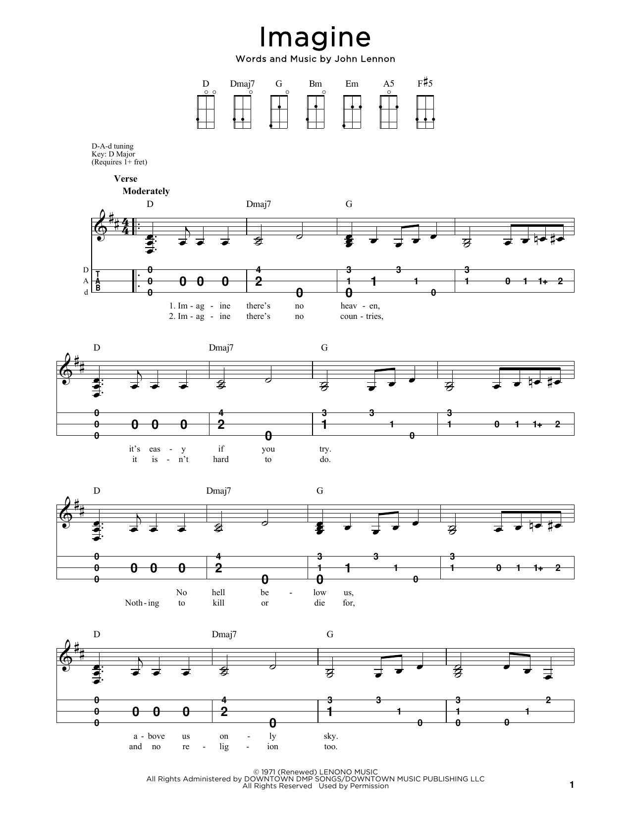 John Lennon Imagine (arr. Steven B. Eulberg) sheet music notes and chords arranged for Dulcimer