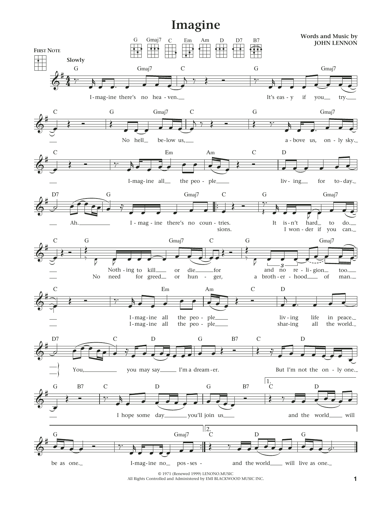 John Lennon Imagine (from The Daily Ukulele) (arr. Liz and Jim Beloff) sheet music notes and chords arranged for Ukulele