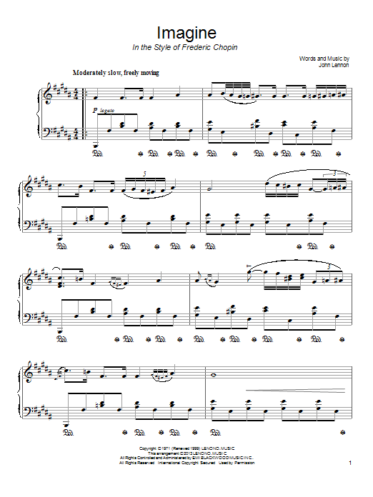 John Lennon Imagine (in the style of Frederic Chopin) sheet music notes and chords arranged for Piano Solo