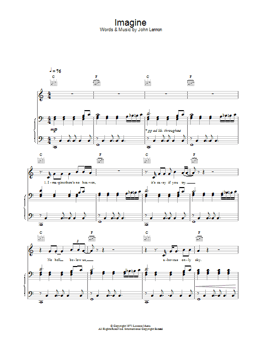 John Lennon Imagine sheet music notes and chords arranged for Flute Solo
