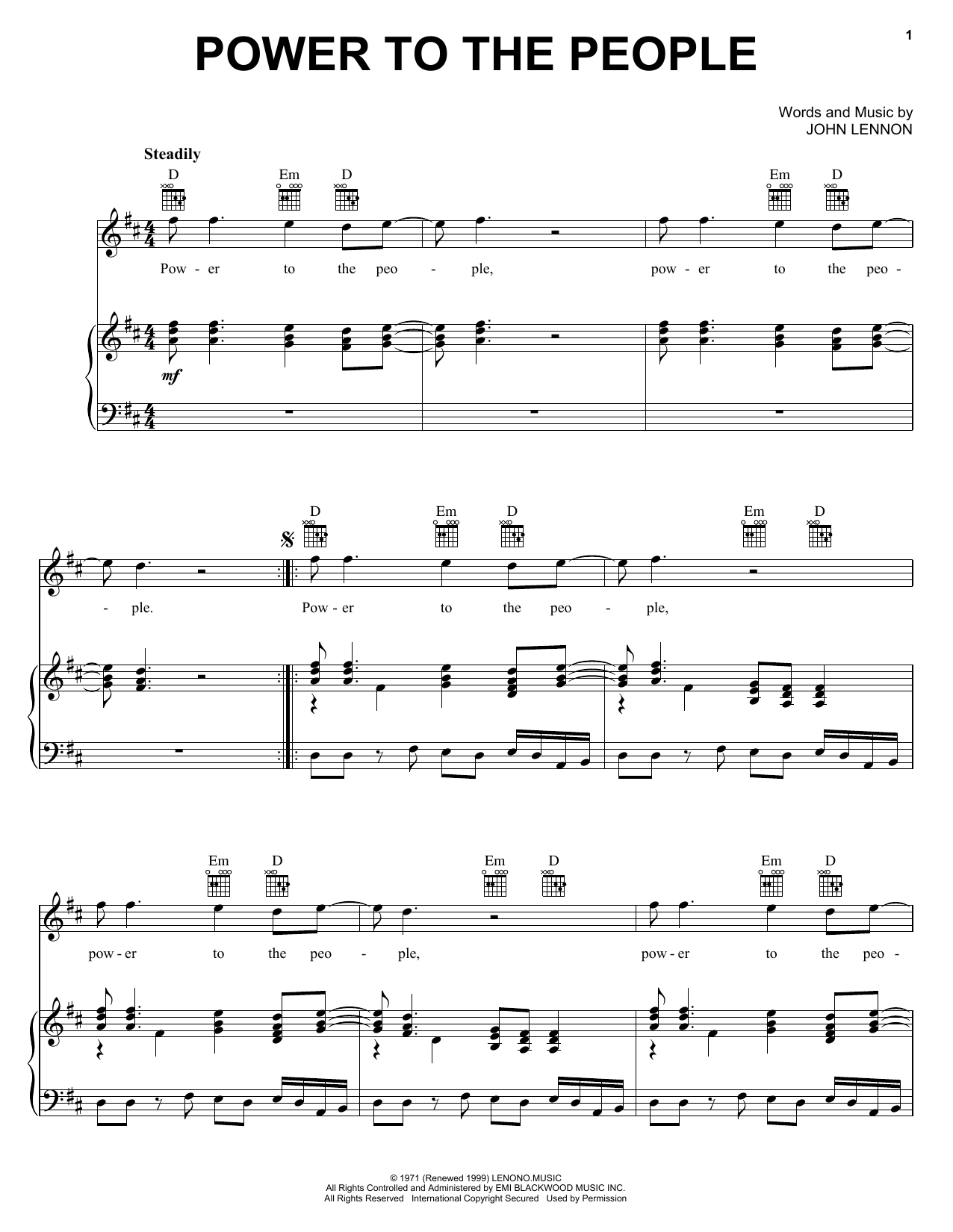 John Lennon Power To The People sheet music notes and chords arranged for Easy Piano