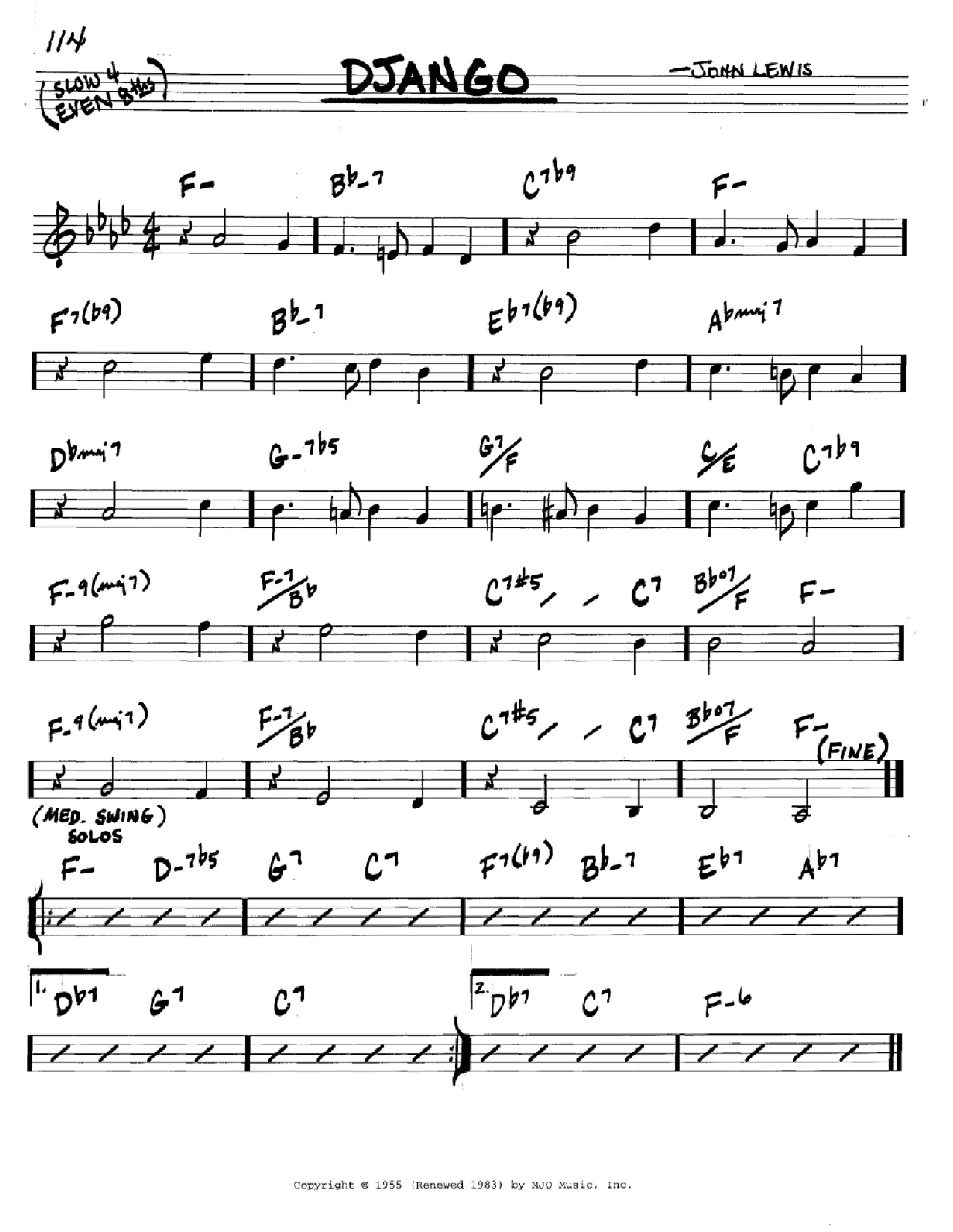 John Lewis Django sheet music notes and chords arranged for Lead Sheet / Fake Book